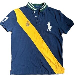Polo by Ralph Lauren Men's Blue Polo with Yellow Stripe